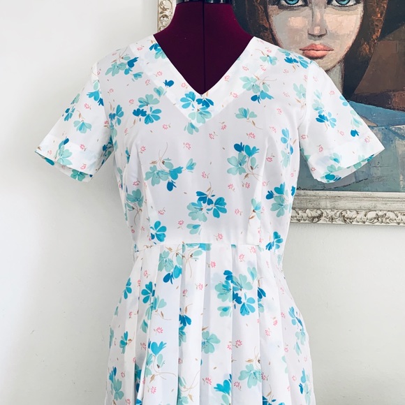 70s Dress Feminine Japanese Print Midi Dress S - Picture 2 of 4